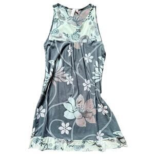 Sweet Pea by Stacy Frati Floral Mesh Tunic Top Gray Pink Large